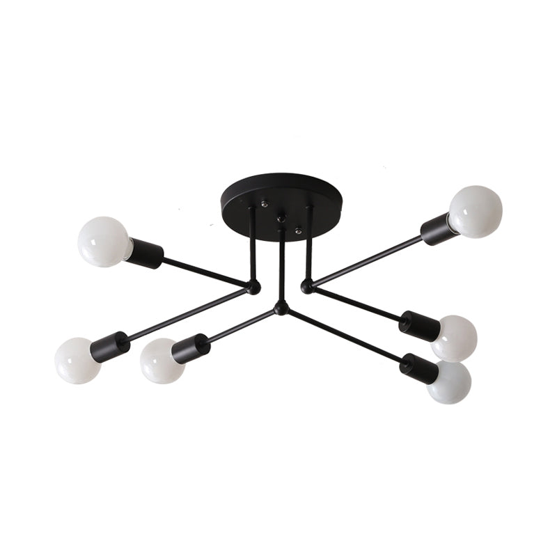 Starburst Metallic Ceiling Mount Chandelier Vintage Style 6/8 Lights Bedroom Semi Mount Lighting in Black