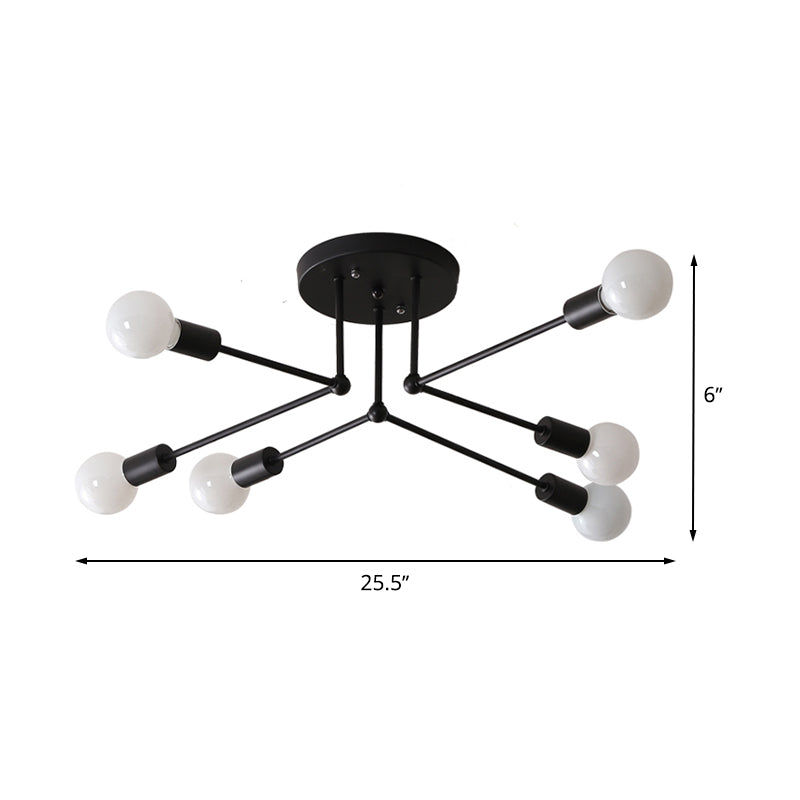 Starburst Metallic Ceiling Mount Chandelier Vintage Style 6/8 Lights Bedroom Semi Mount Lighting in Black