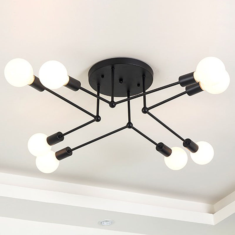 Starburst Metallic Ceiling Mount Chandelier Vintage Style 6/8 Lights Bedroom Semi Mount Lighting in Black