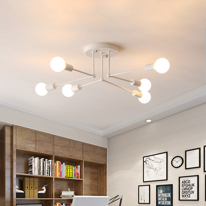 White Finish 6/8 Lights Semi Flush Light Loft Style Metallic Sputnik Ceiling Lighting for Living Room