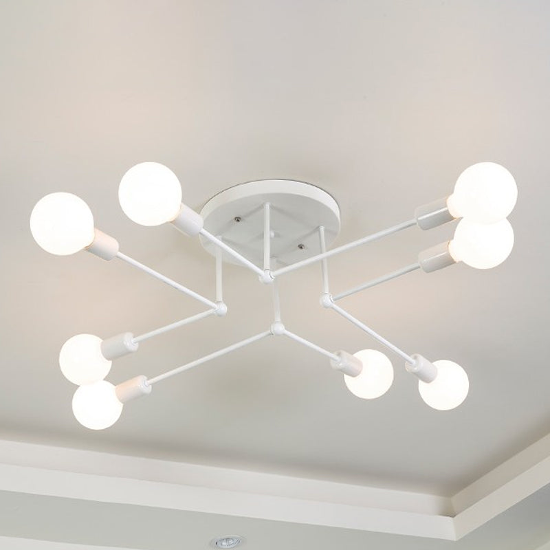 White Finish 6/8 Lights Semi Flush Light Loft Style Metallic Sputnik Ceiling Lighting for Living Room