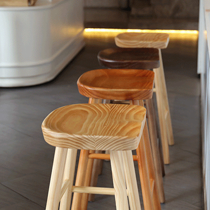 Modern Backless Counter Stool Wood Bar Stool with Pedal and Wooden Seat