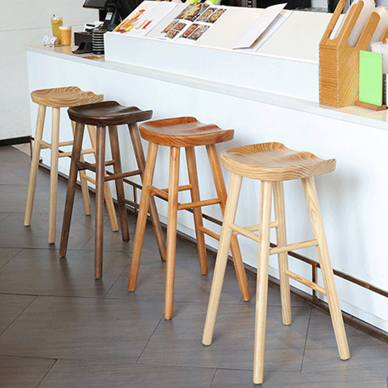 Modern Backless Counter Stool Wood Bar Stool with Pedal and Wooden Seat