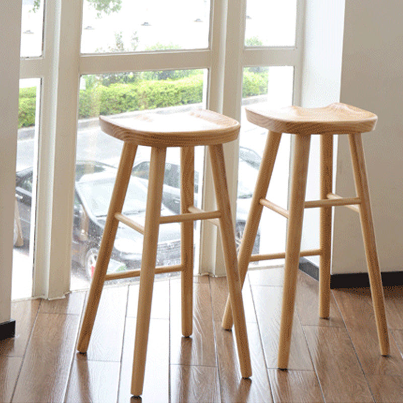 Modern Backless Counter Stool Wood Bar Stool with Pedal and Wooden Seat