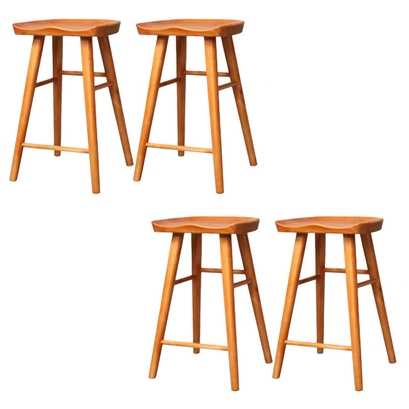 Modern Backless Counter Stool Wood Bar Stool with Pedal and Wooden Seat