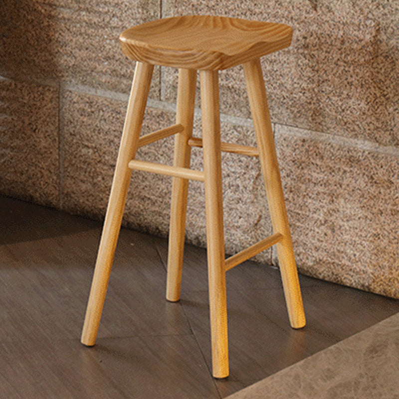 Modern Backless Counter Stool Wood Bar Stool with Pedal and Wooden Seat