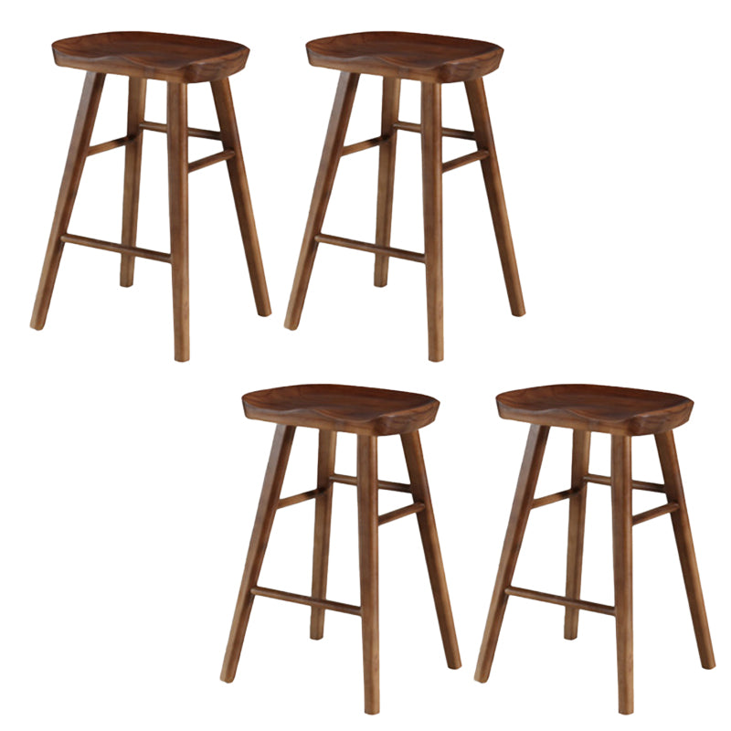 Modern Backless Counter Stool Wood Bar Stool with Pedal and Wooden Seat