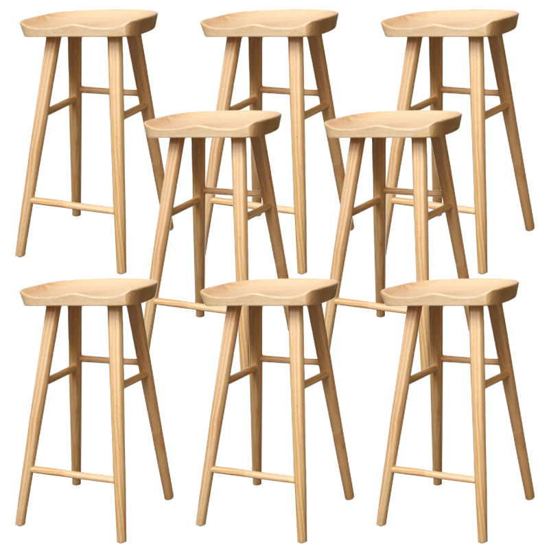 Modern Backless Counter Stool Wood Bar Stool with Pedal and Wooden Seat