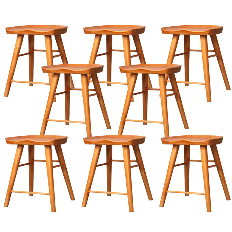 Modern Backless Counter Stool Wood Bar Stool with Pedal and Wooden Seat