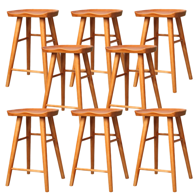 Modern Backless Counter Stool Wood Bar Stool with Pedal and Wooden Seat