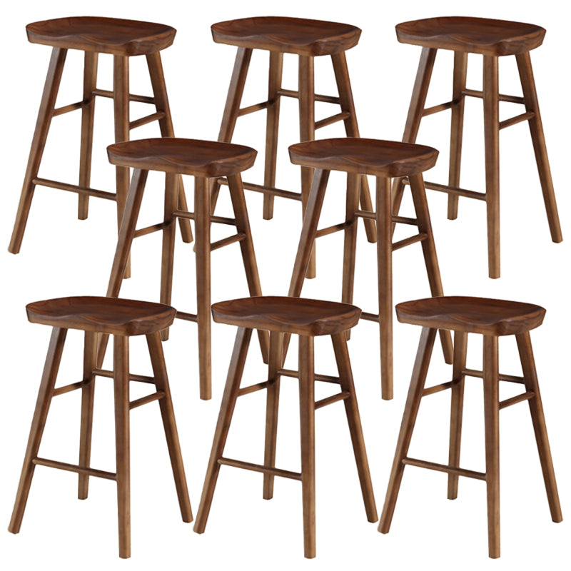 Modern Backless Counter Stool Wood Bar Stool with Pedal and Wooden Seat