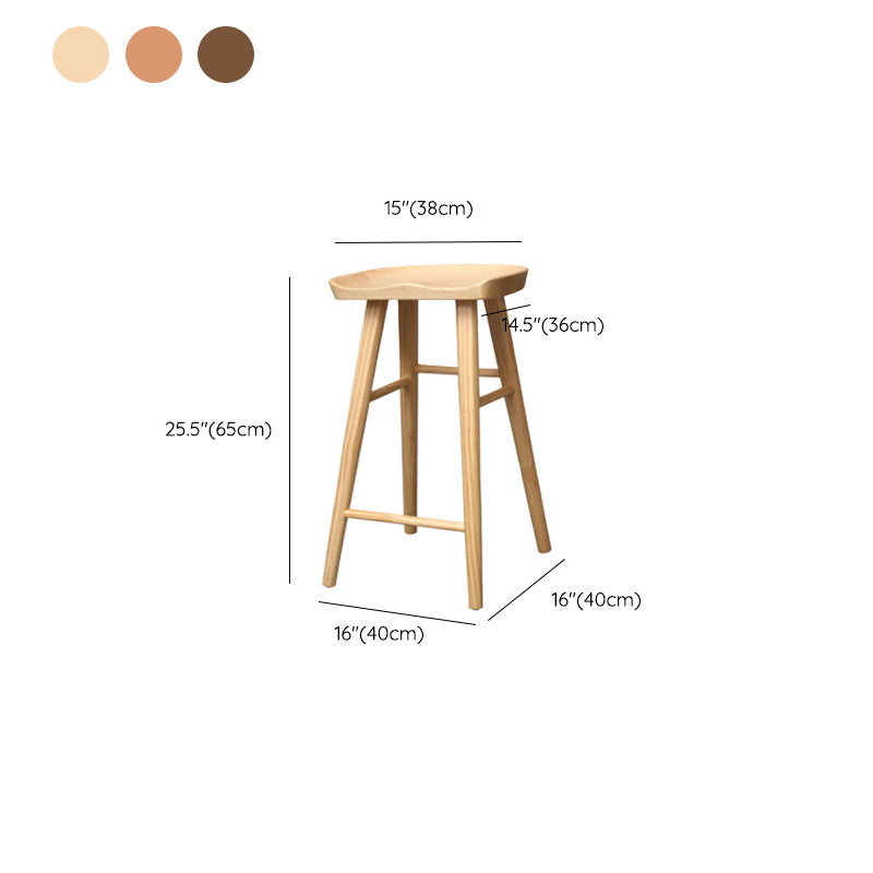Modern Backless Counter Stool Wood Bar Stool with Pedal and Wooden Seat