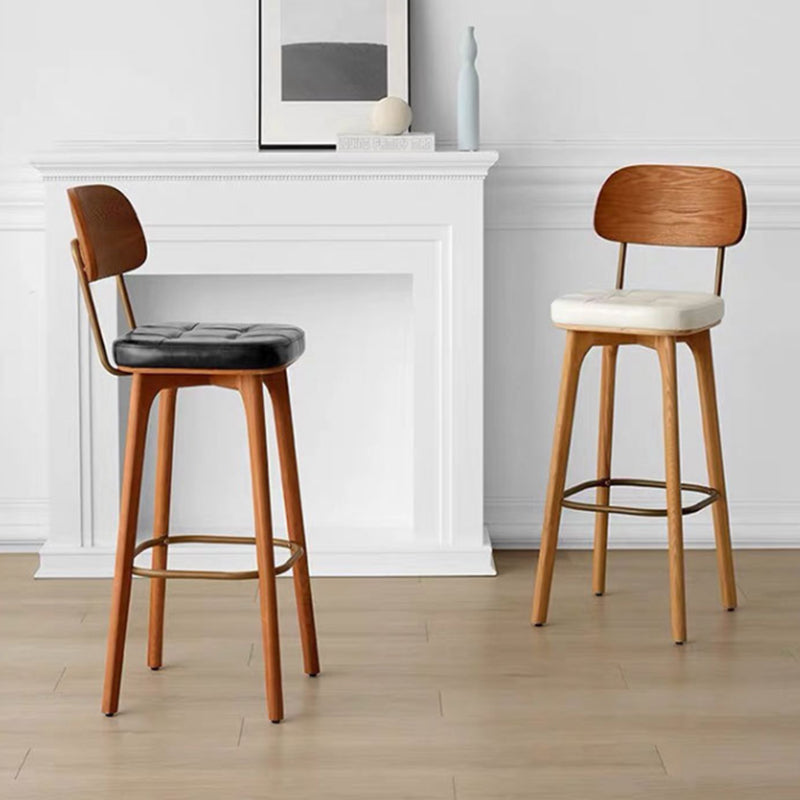 Nordic Style PU Leather Bar-stool Square Seat Counter Bar Stool with Wooden Legs