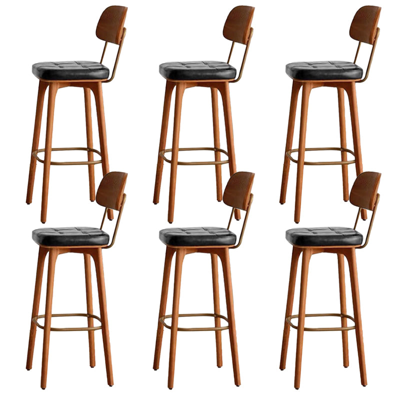 Nordic Style PU Leather Bar-stool Square Seat Counter Bar Stool with Wooden Legs