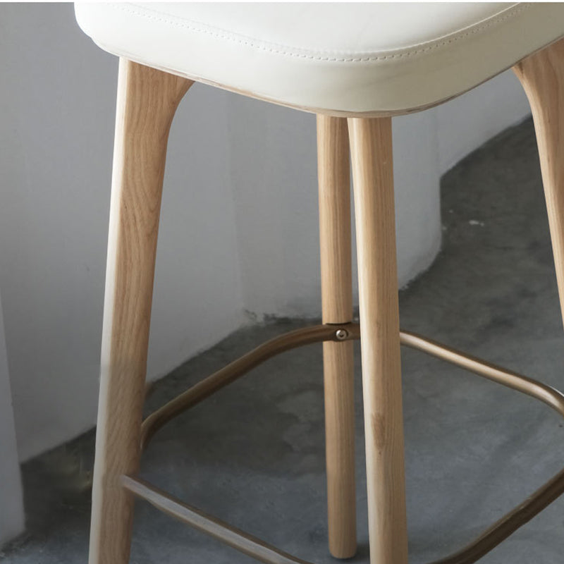 Nordic Style PU Leather Bar-stool Square Seat Counter Bar Stool with Wooden Legs