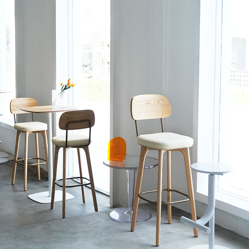 Nordic Style PU Leather Bar-stool Square Seat Counter Bar Stool with Wooden Legs