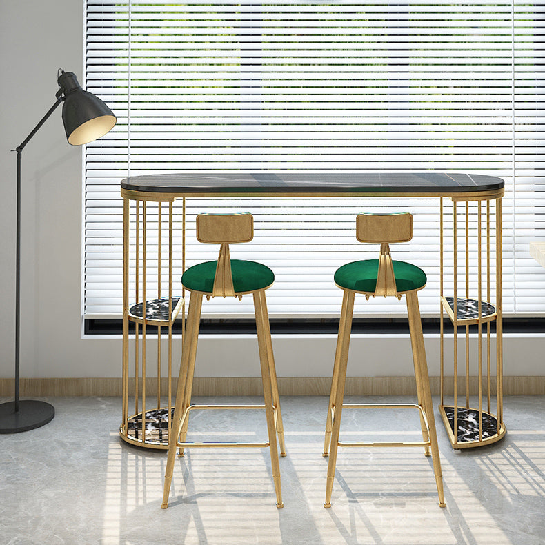 Glam Style Fixed Pub Set 1/3 Pieces Stone Oval Counter Table Set