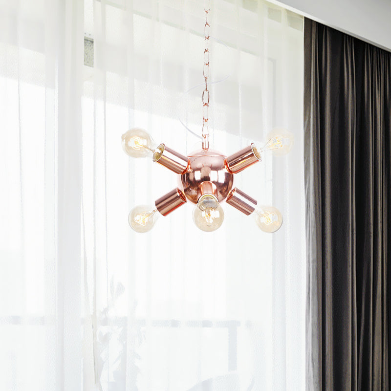 Rose Gold Starburst Chandelier Light Retro Style Metallic 6/9 Lights Suspension Light for Restaurant