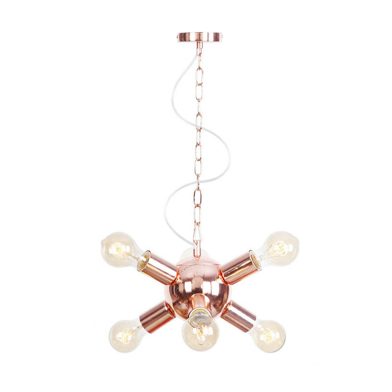 Rose Gold Starburst Chandelier Light Retro Style Metallic 6/9 Lights Suspension Light for Restaurant