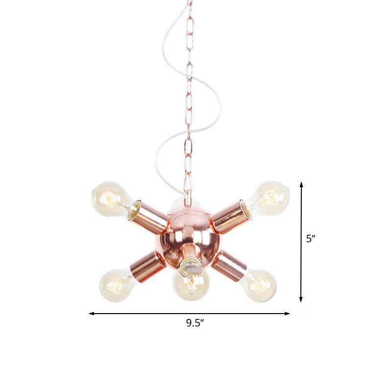 Rose Gold Starburst Chandelier Light Retro Style Metallic 6/9 Lights Suspension Light for Restaurant