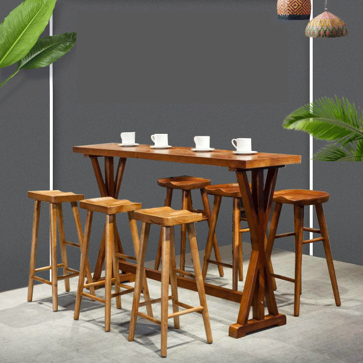 Modern Bar Table Set 1/2/4/7 Pieces Solid Wood Counter Table with Backless Stools