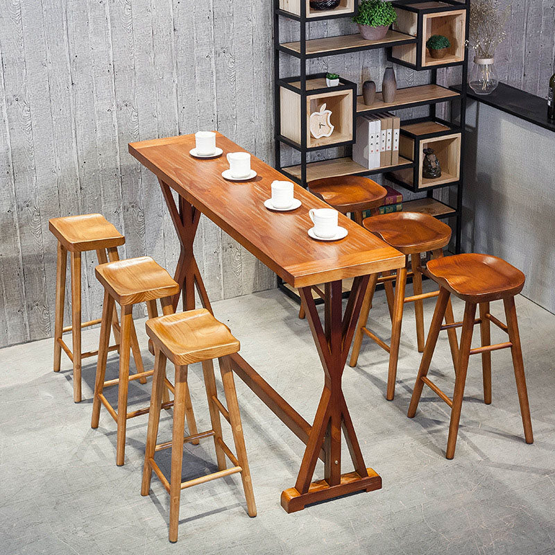Modern Bar Table Set 1/2/4/7 Pieces Solid Wood Counter Table with Backless Stools