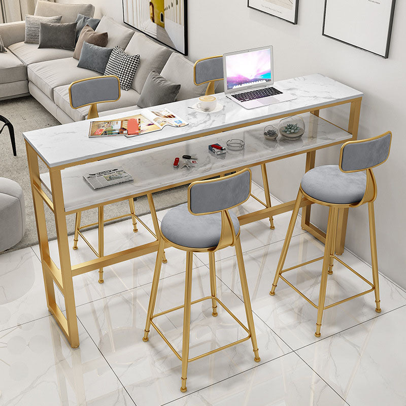 Glam Style Bar Table Set 1/5 Pieces Rectangle Faux Marble Counter Table