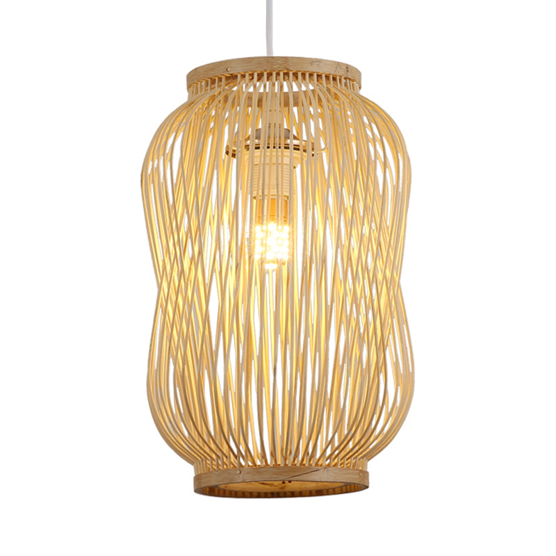 Lámpara de techo de diseño de linterna de estilo modernista Bambú 1 Bulbo Interior Luz colgante en beige