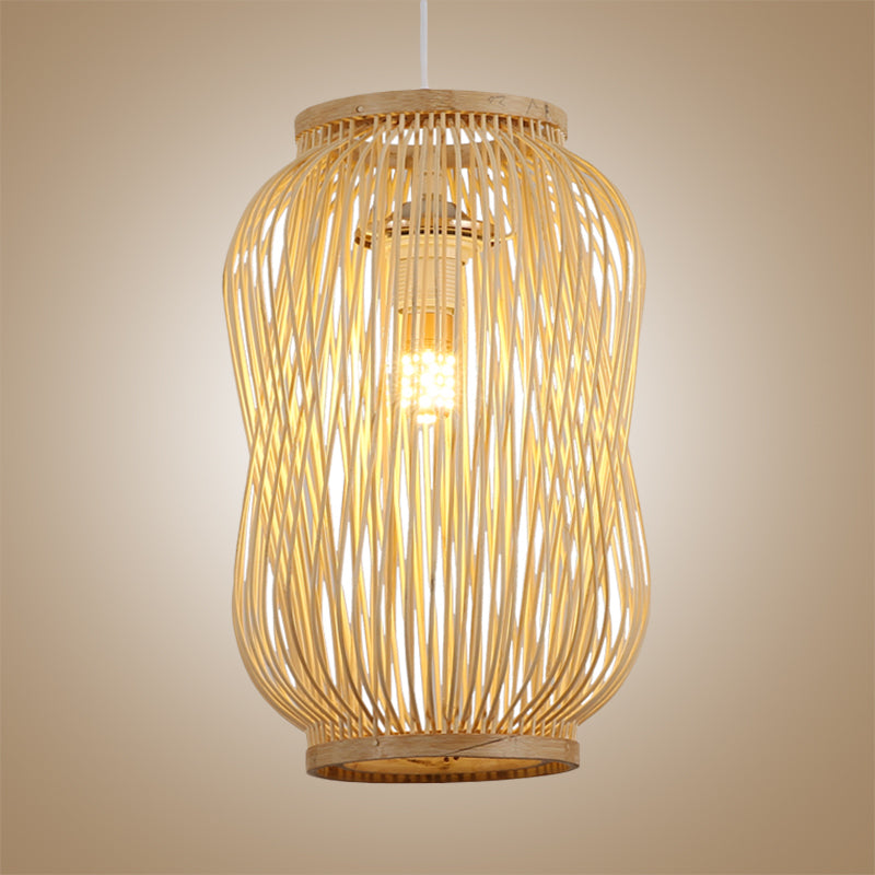 Lámpara de techo de diseño de linterna de estilo modernista Bambú 1 Bulbo Interior Luz colgante en beige