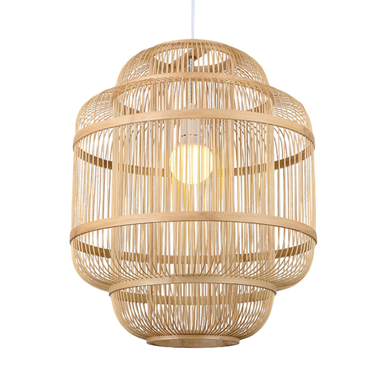 Wood orb Chandelier Dining Room Hanging Lamp Simple Style Hanging Lighting in Beige