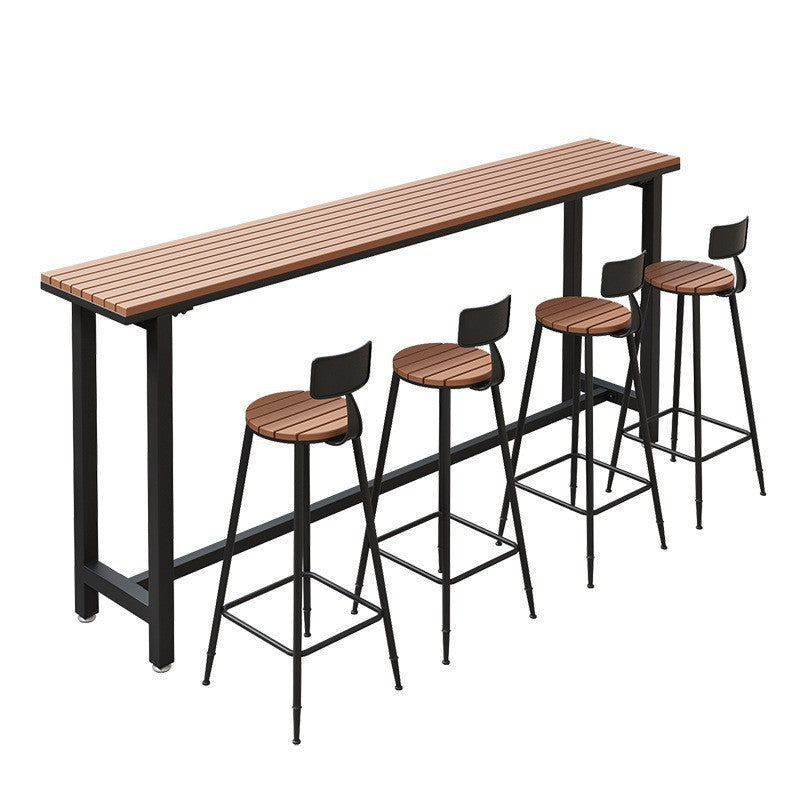 Brown Faux Wood Pub Table Set 1/5 Pieces Industrial Bar Set with Metal Stools