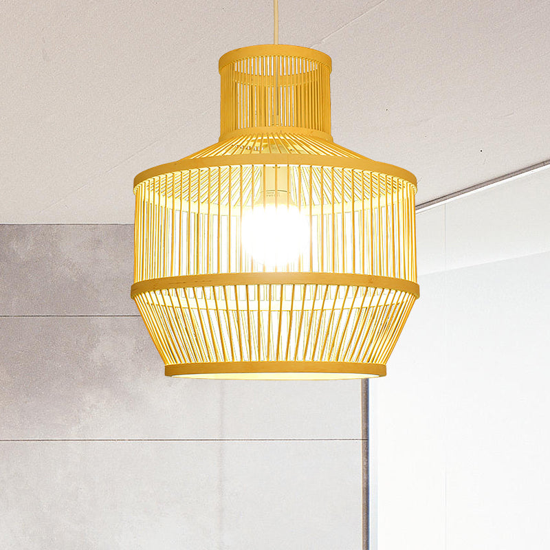 Handgewebtes Bambus -Pendellicht mit Schatten Landschaft 1 Licht Beige Suspension Licht für Restaurant, A/B