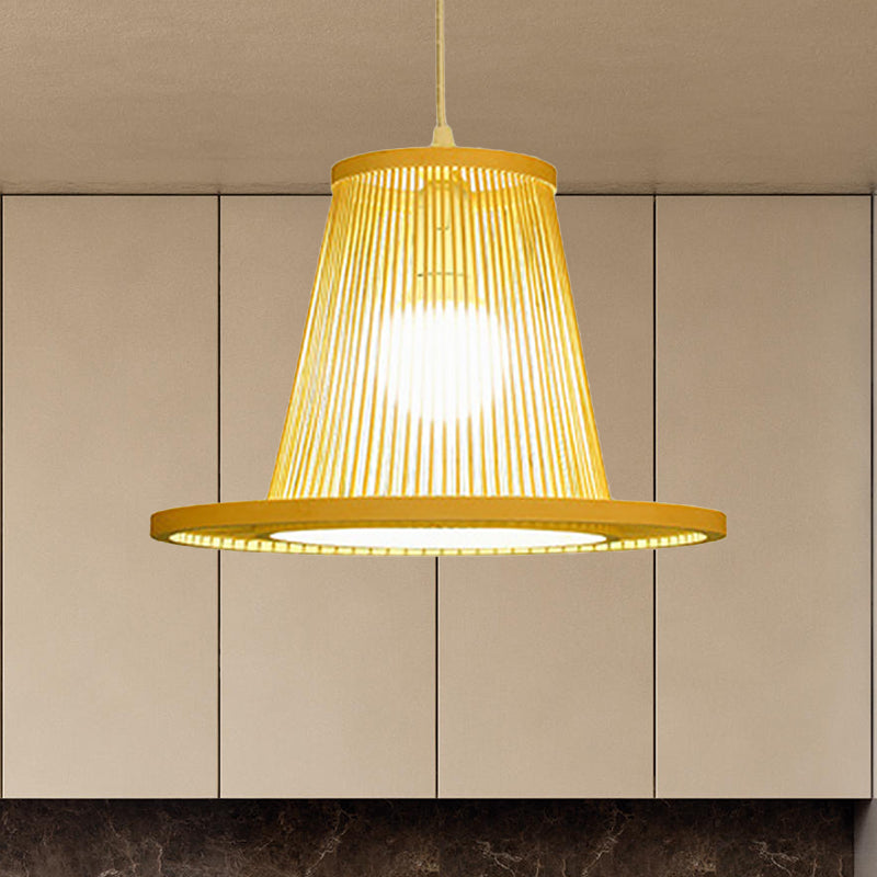 Handgewebtes Bambus -Pendellicht mit Schatten Landschaft 1 Licht Beige Suspension Licht für Restaurant, A/B