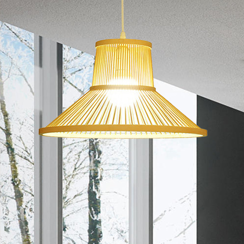 Handgewebtes Bambus -Pendellicht mit Schatten Landschaft 1 Licht Beige Suspension Licht für Restaurant, A/B