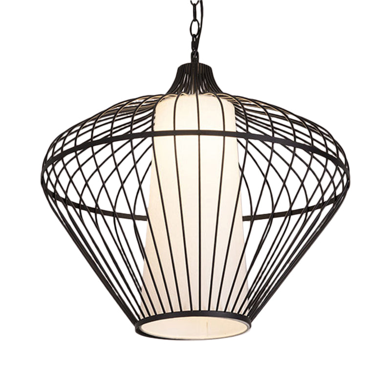 1 Head Dining Room Pendant Light with Tapered Bamboo Shade Modernist Style Black Ceiling Fixture, 19.5"/21.5" Dia