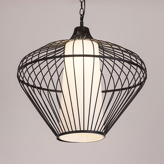 1 Head Dining Room Pendant Light with Tapered Bamboo Shade Modernist Style Black Ceiling Fixture, 19.5"/21.5" Dia