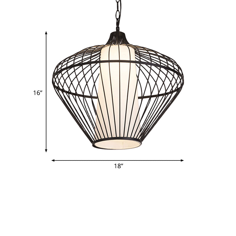 1 Head Dining Room Pendant Light with Tapered Bamboo Shade Modernist Style Black Ceiling Fixture, 19.5"/21.5" Dia