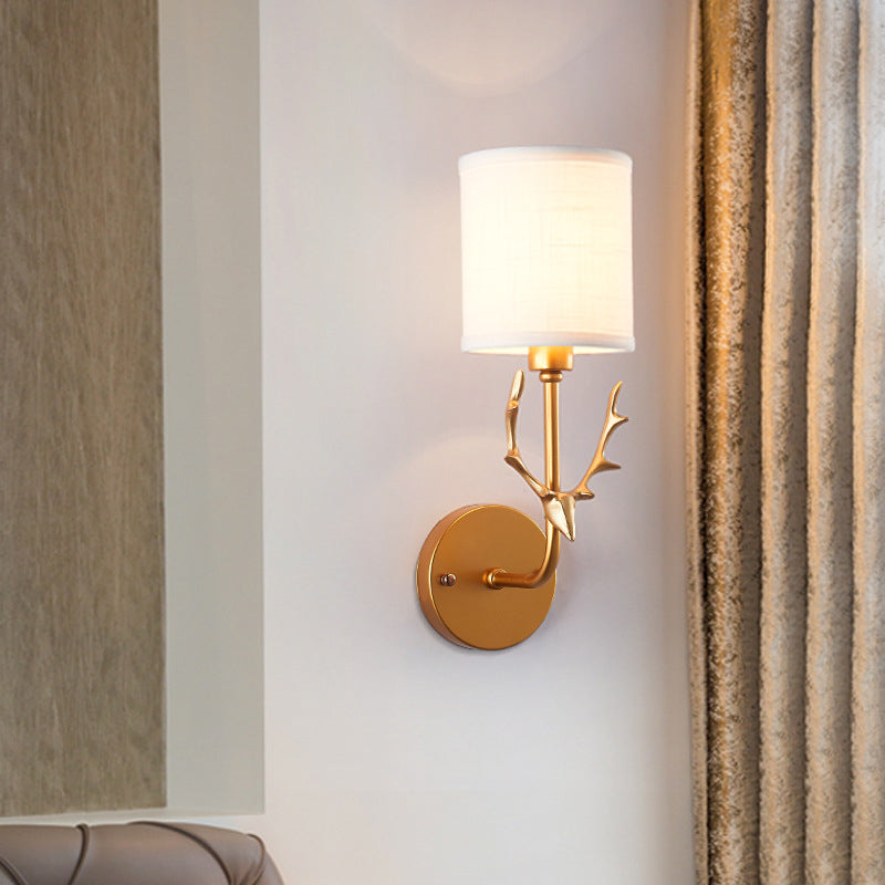 Modern Style Cylinder Shape Wall Light Fabric 1 Light Sconces for Bedroom