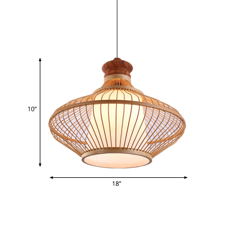 Teardrop Bamboo Shade Hanging Lamp Contemporary 1 Light Beige Pendant Light for Foyer