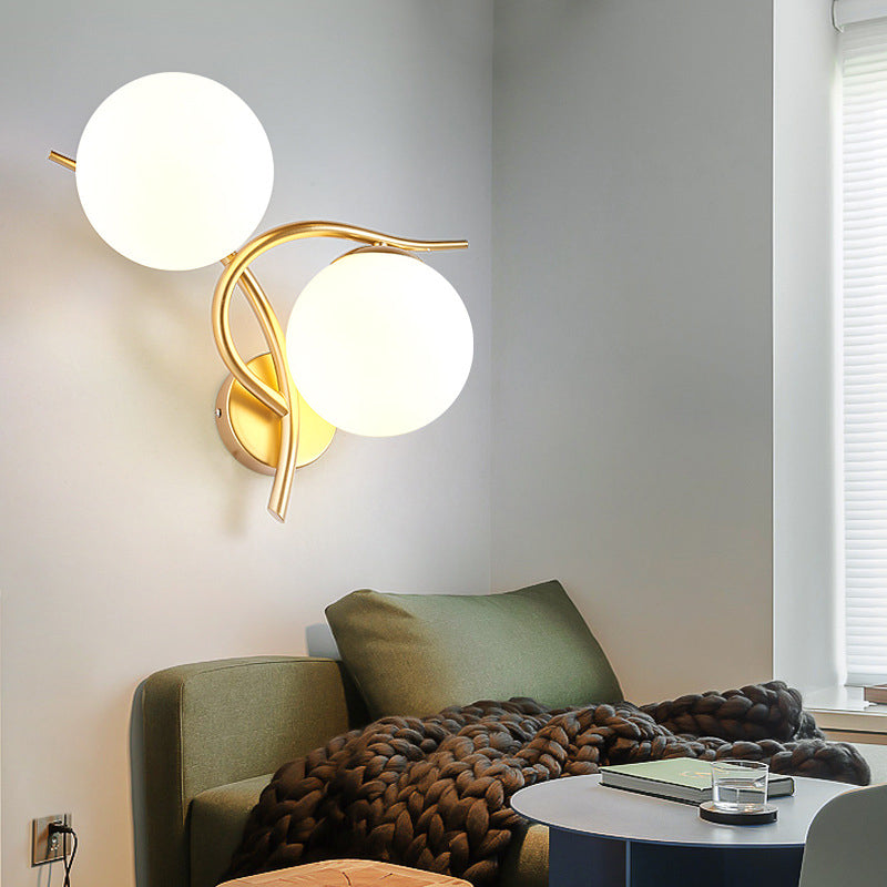 Modern Style Globe Shape Wall Light Glass 2 Light Sconces for Bedroom