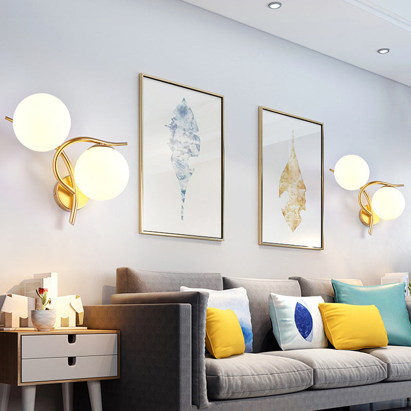 Modern Style Globe Shape Wall Light Glass 2 Light Sconces for Bedroom