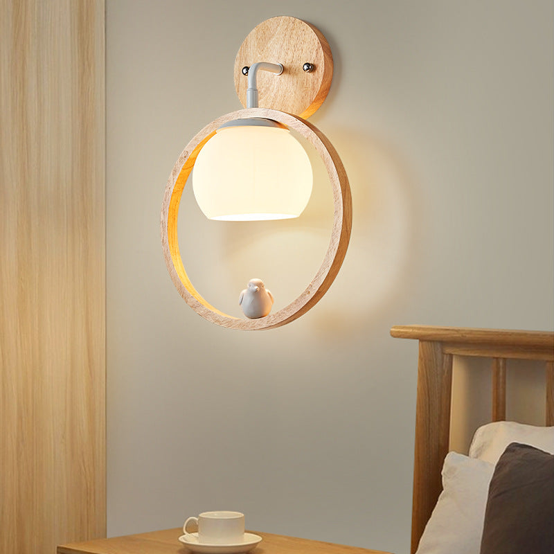 Modernist Wall Sconce Wood and Glass Sconce Light for Bedroom