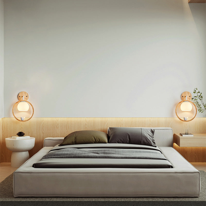 Modernist Wall Sconce Wood and Glass Sconce Light for Bedroom