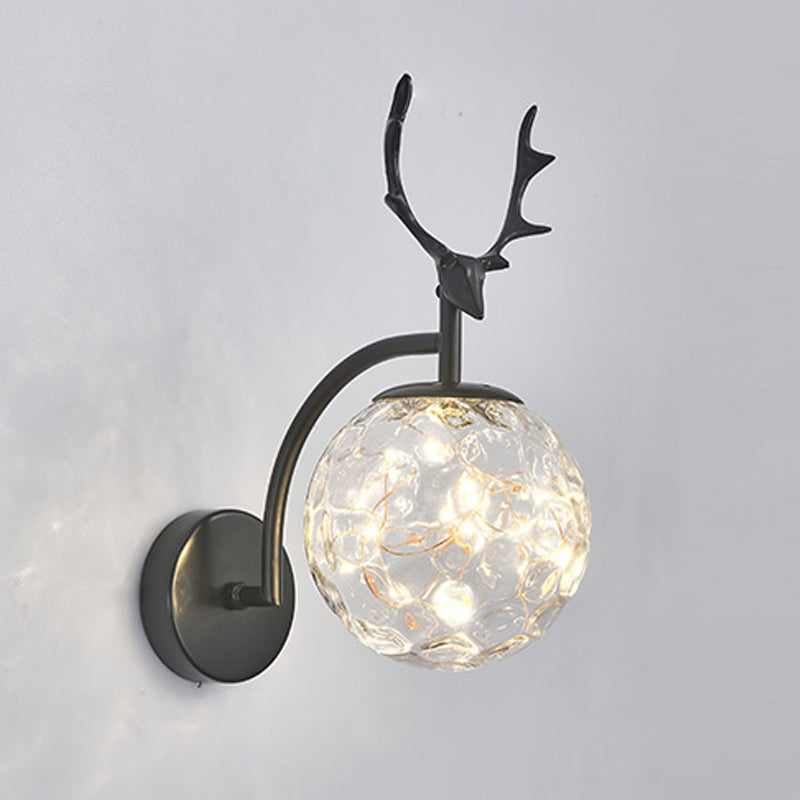 Globe Shape Wall Lamp Modern Style Glass 1 Light Sconce in Gold/ Black