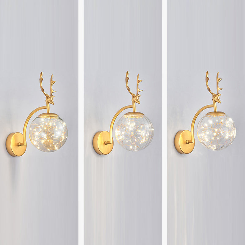 Globe Shape Wall Lamp Modern Style Glass 1 Light Sconce in Gold/ Black