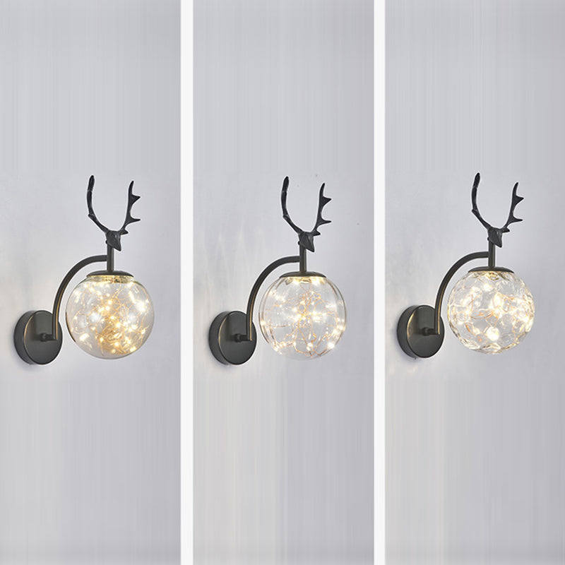 Globe Shape Wall Lamp Modern Style Glass 1 Light Sconce in Gold/ Black