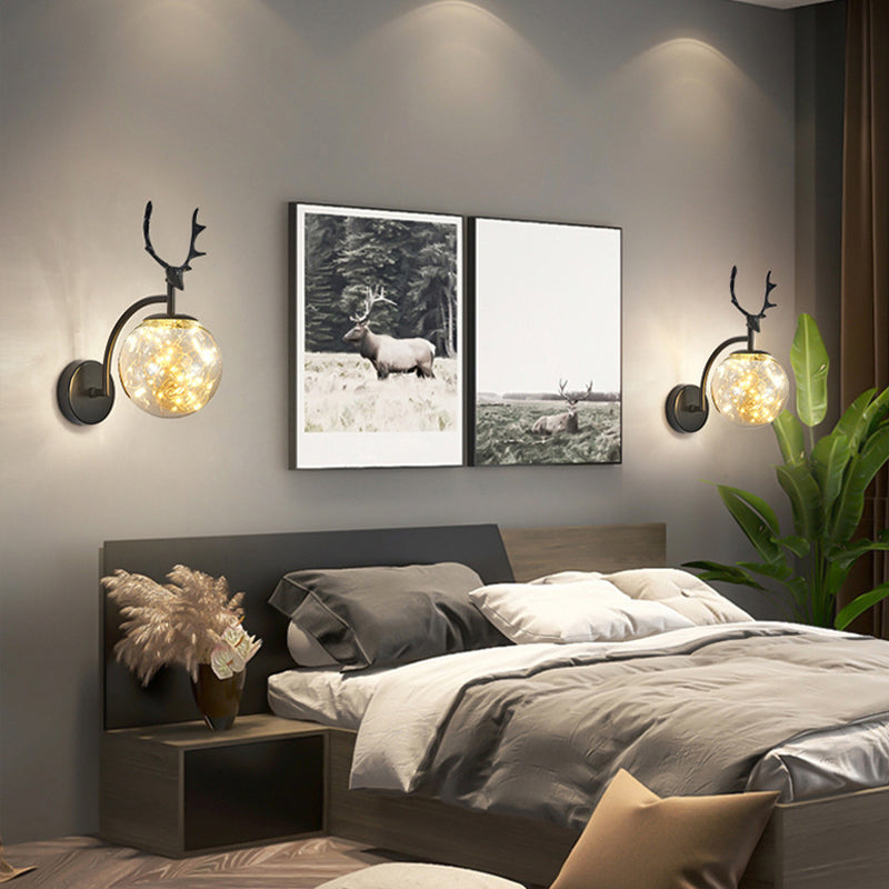 Globe Shape Wall Lamp Modern Style Glass 1 Light Sconce in Gold/ Black