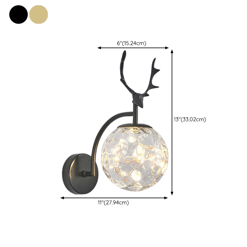 Globe Shape Wall Lamp Modern Style Glass 1 Light Sconce in Gold/ Black