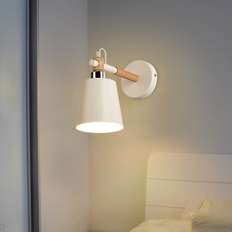 Nordic Wall Sconce Tapered Sconce Light with Metal and Wood for Bedroom