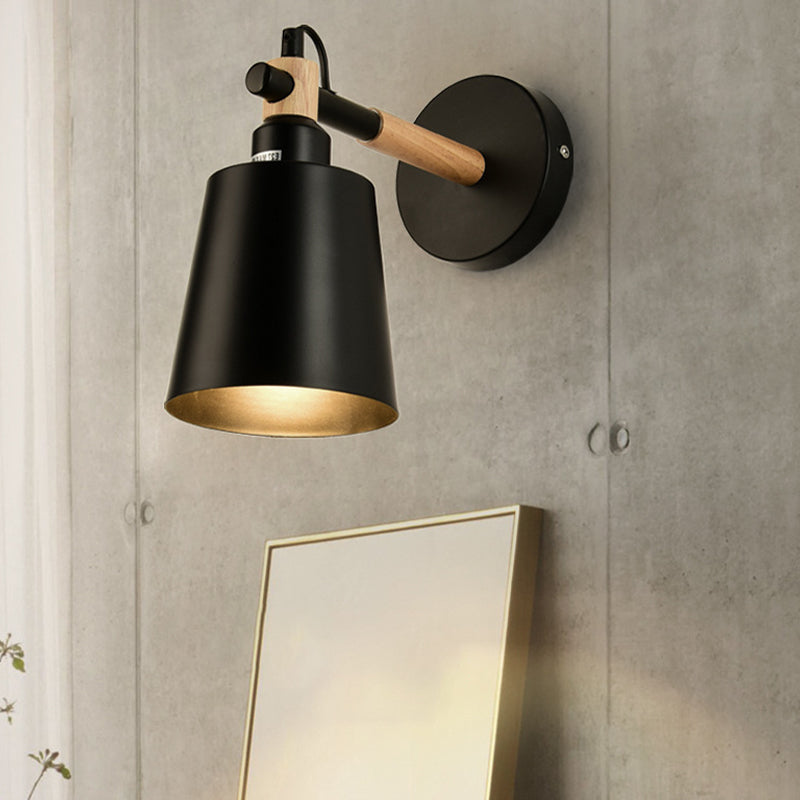 Nordic Wall Sconce Tapered Sconce Light with Metal and Wood for Bedroom